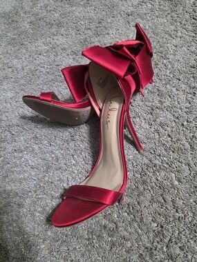 Lulu's Fuchsia Satin Stiletto Sandals with Ruffle Bow
